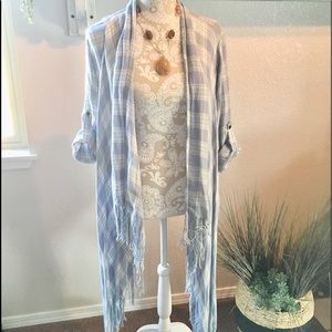 Open Front Plaid Cardigan With Tassels & Pockets